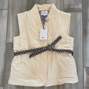 NWT Suncoo Paris Elvis Vest Ivory T1 Size Small MSRP $198 Embroidery Belt